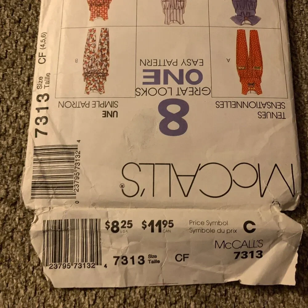 McCalls Pattern 7313 Jumper Jumpsuit Scarf Easy Sizes CF 4 5 6 Girls Children’s